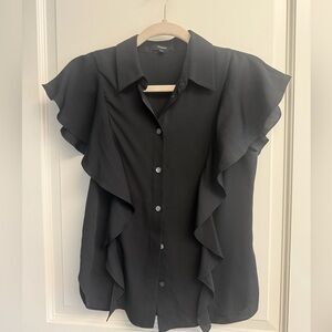 Theory Black Ruffle Blouse sz P 100% silk